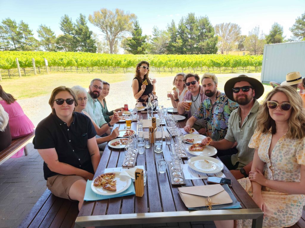 Murrumbateman wineries tour Group photo at Four Winds Vineyard