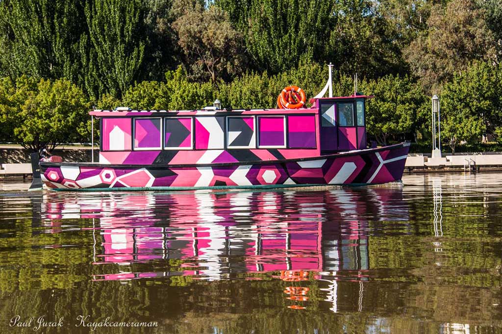 Flamboyant boat on.-Lake-Burley-Griffin.