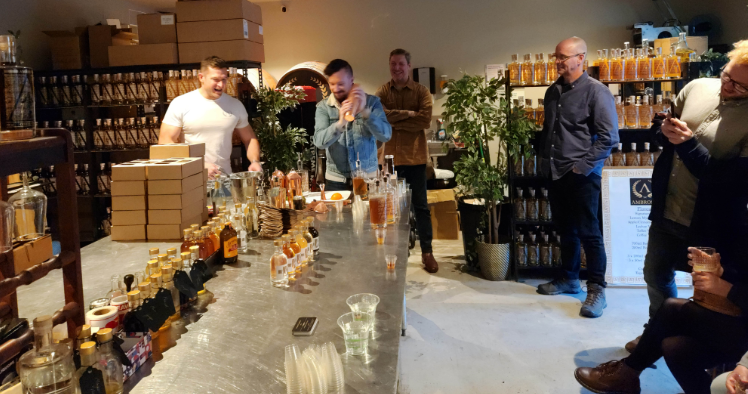 a group at Ambrosia distillery